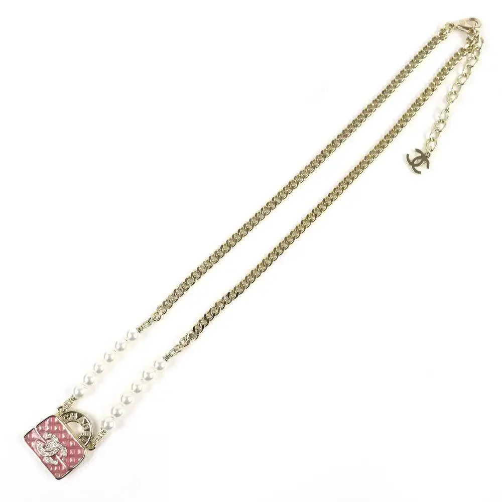 Chanel Cc Logo Pendant Necklace Gold- #250073C12B